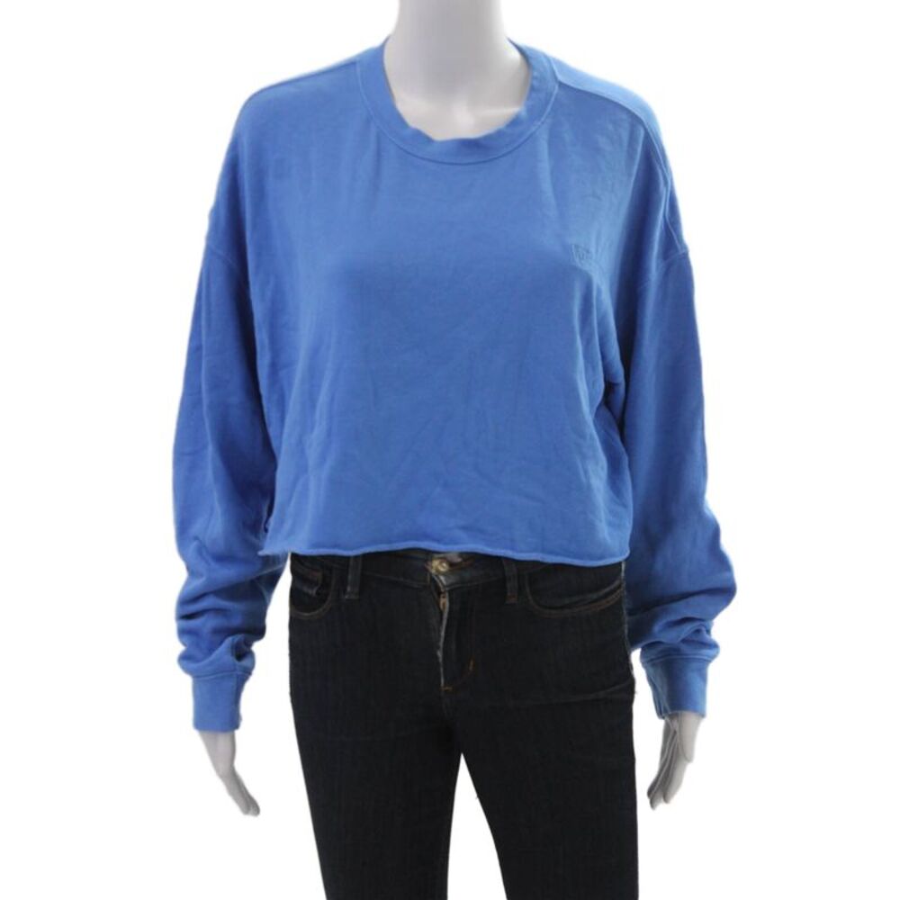 WSLY Women Pullover Sweatshirts Blue Crew Neck Long Sleeve Solid Size S